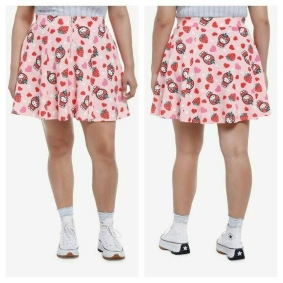 Hello Kitty Dresses & Skirts - Hello Kitty Skirt Sanrio Strawberry Pink Heart Skirt Plus Size 4X skater NEW